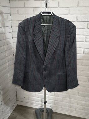 Club International Men's Size 44R Made in Canada Grey Plaid Wool Lined Blazer